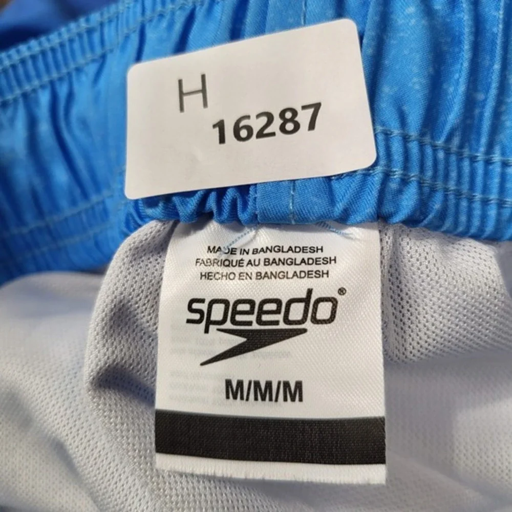 Speedo Men‎ Swimwear Medium Blue Ombre Trunks Logo Drawstring Pocket 7 in Inseam